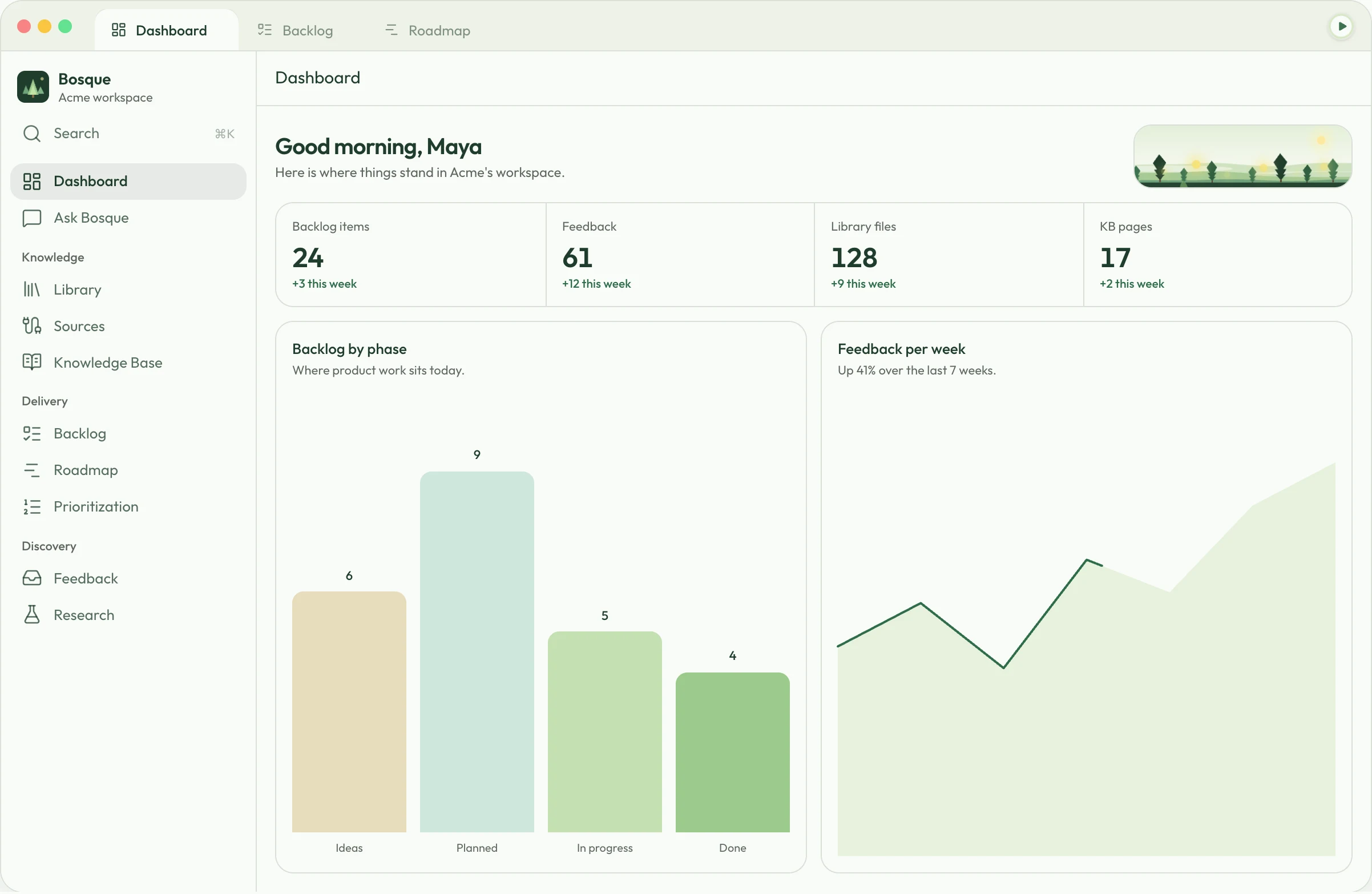 Bosque product workspace dashboard